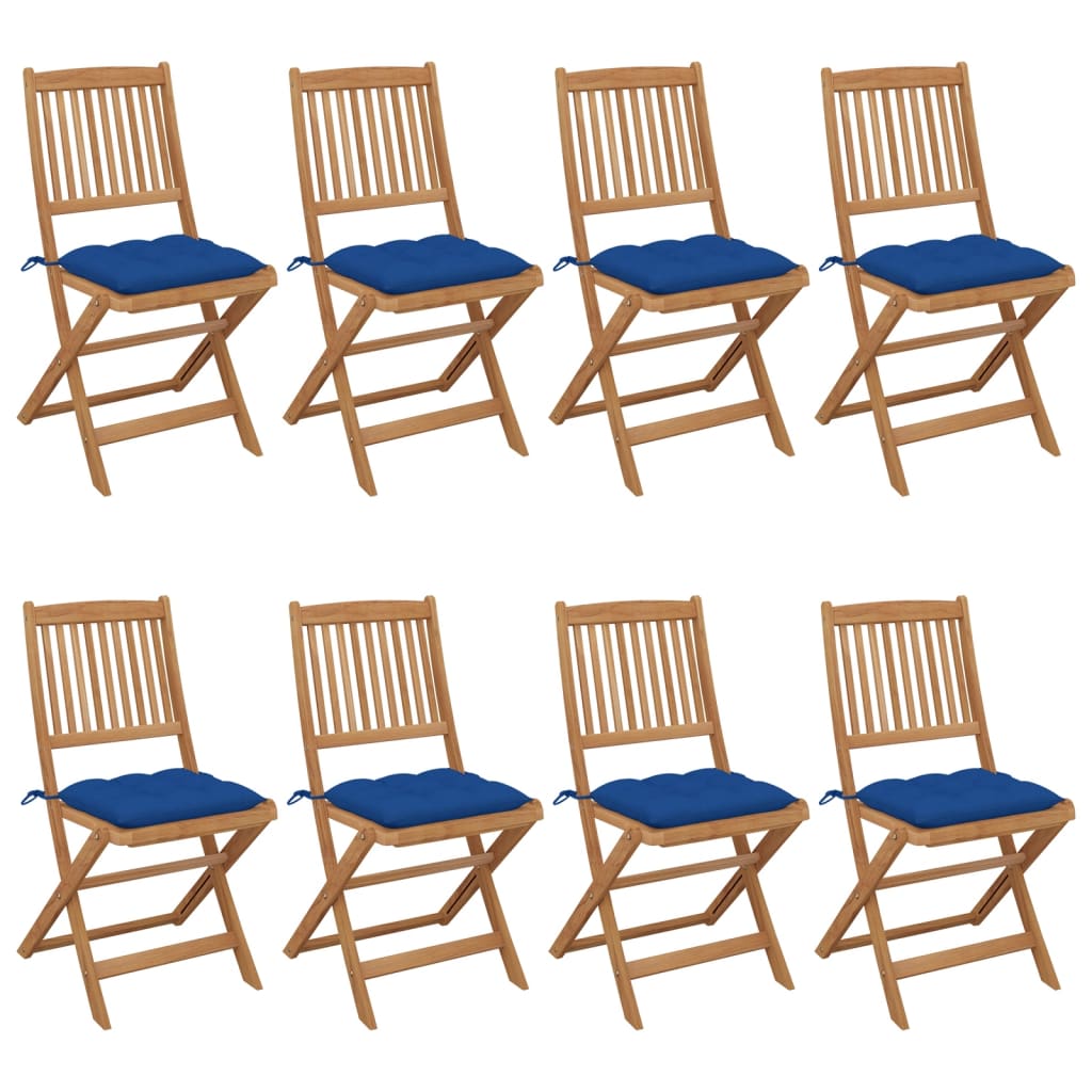 Cadeiras de jardim dobráveis 8 pcs c/ almofadões acácia maciça
