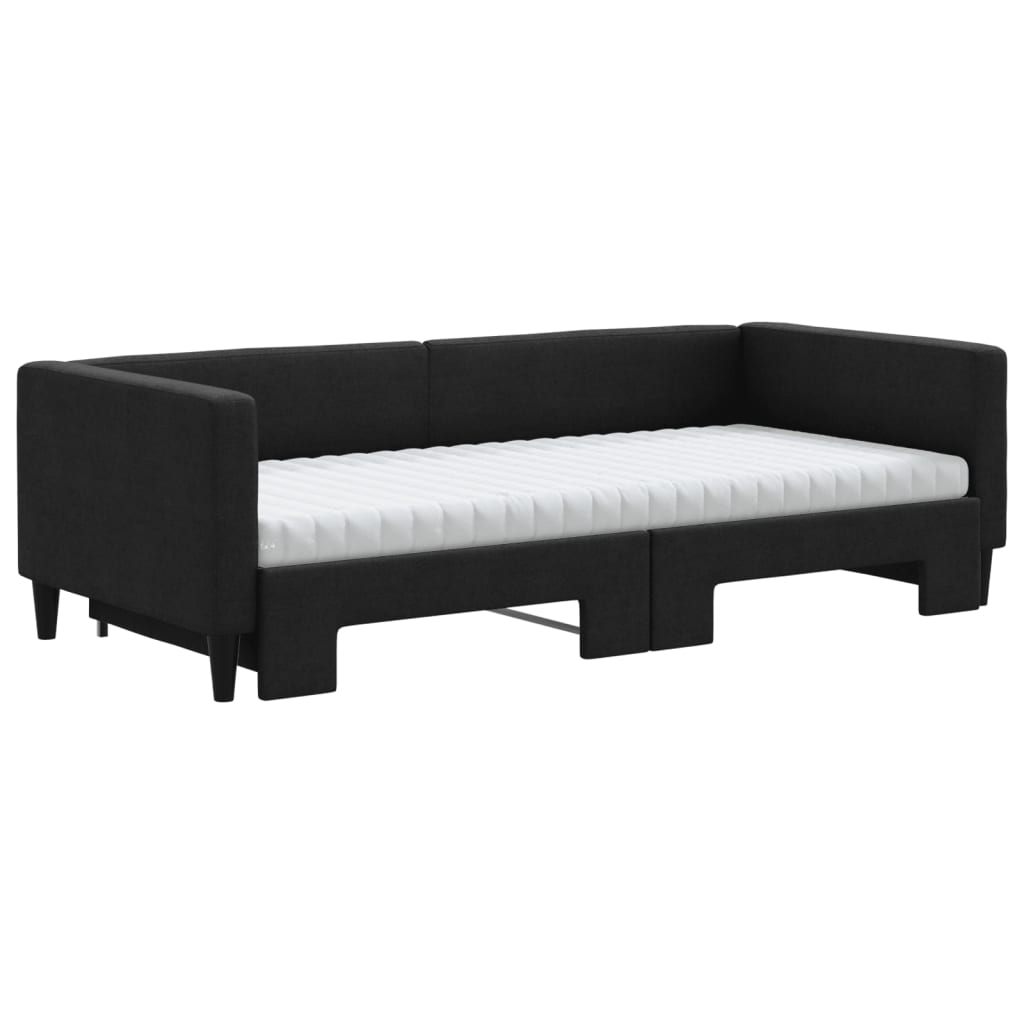Sofá-cama com gavetão e colchões 90x200 cm tecido preto