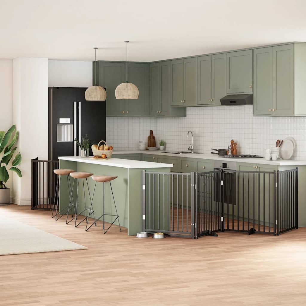 Portão p/ cães com porta dobrável 6 painéis 480 cm álamo preto