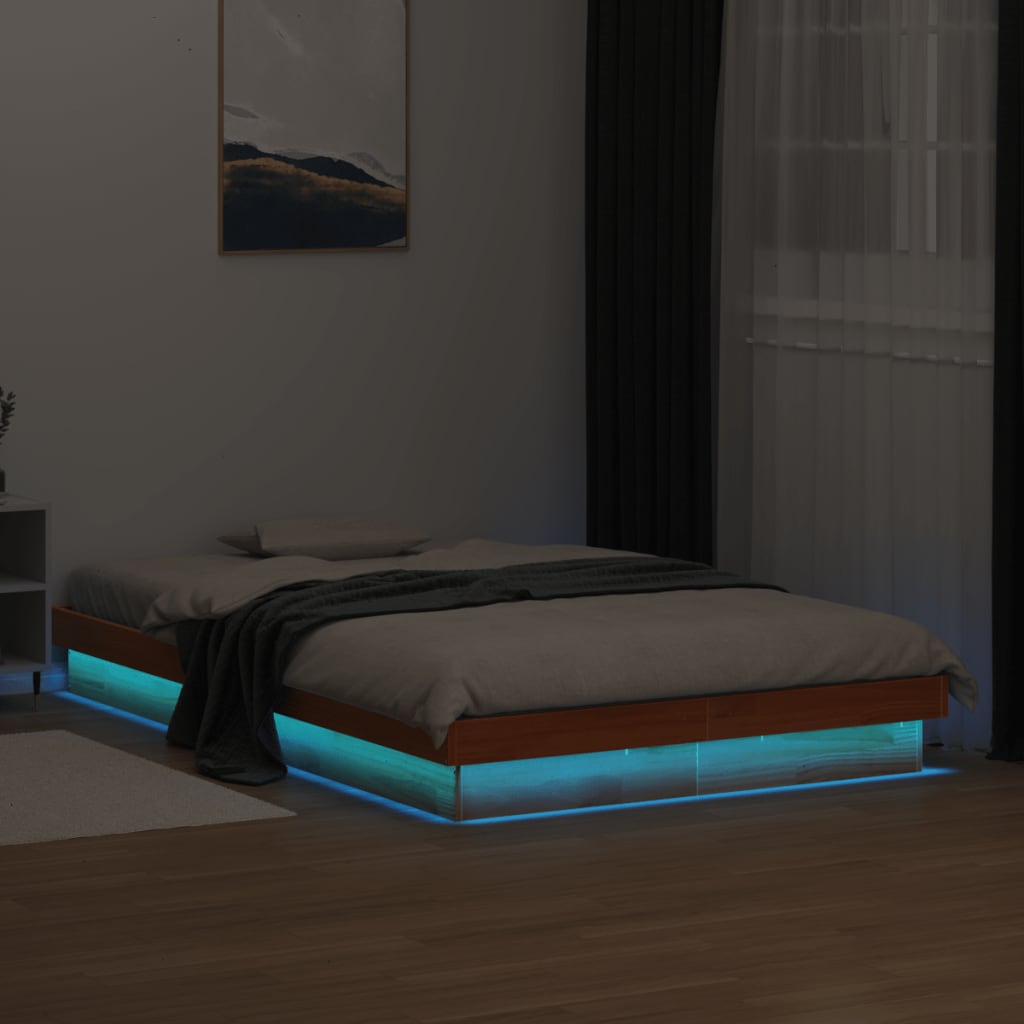 Estrutura de cama c/ leds 120x190 cm pinho maciço castanho mel
