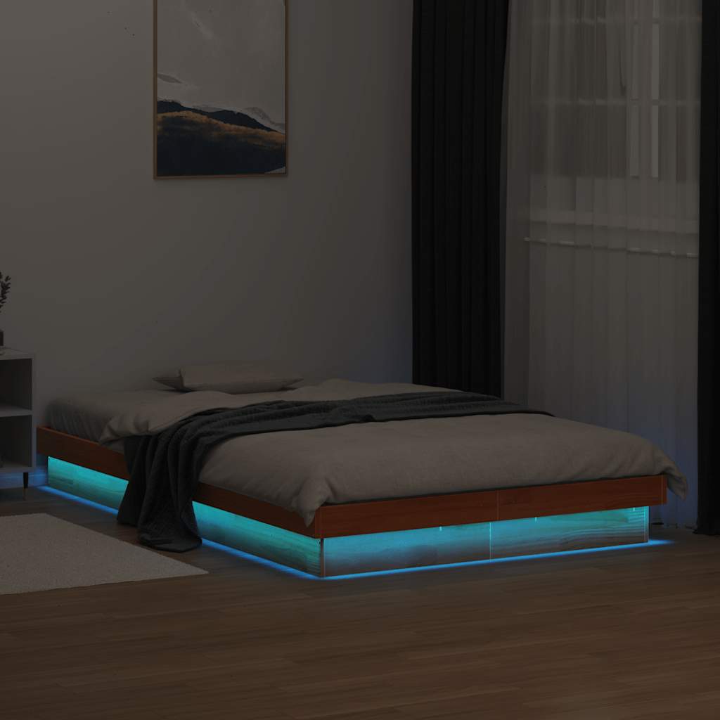 Estrutura de cama c/ leds 120x190 cm pinho maciço castanho mel