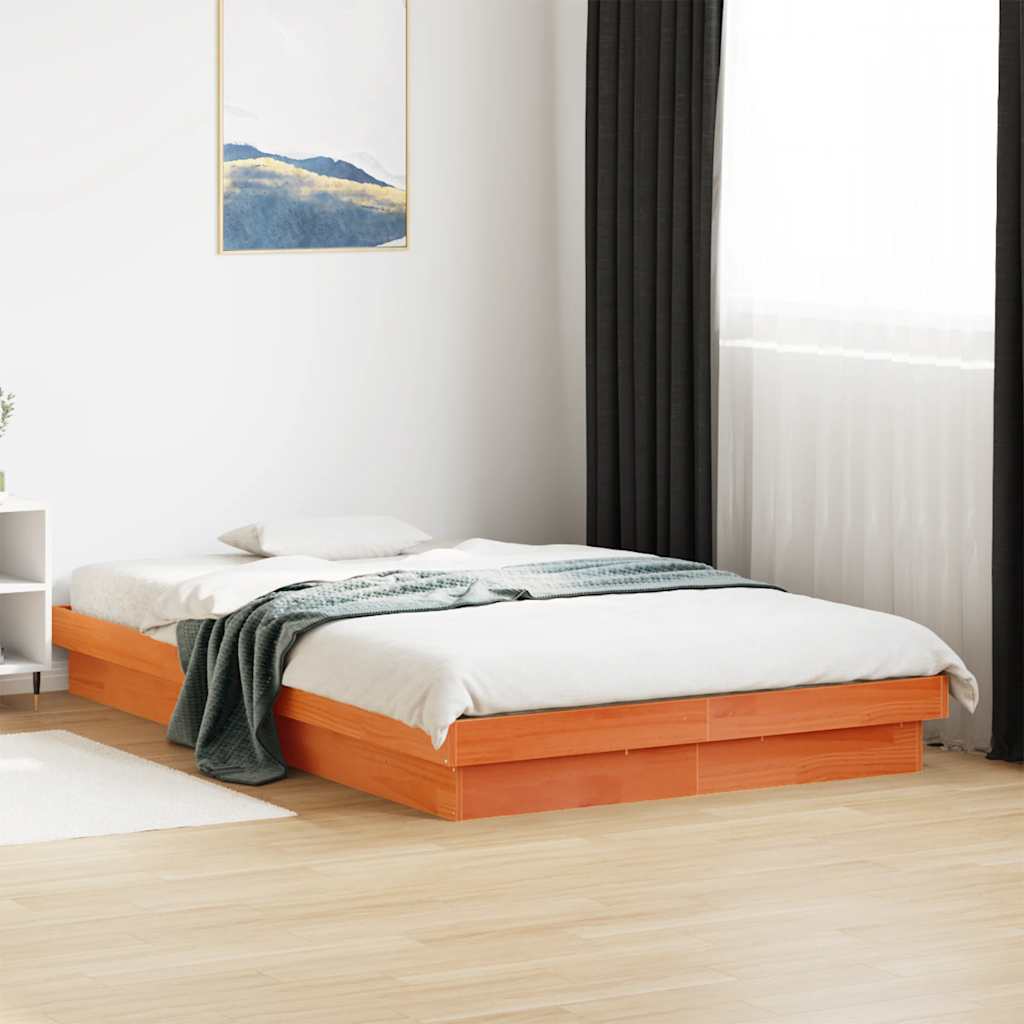Estrutura de cama c/ leds 120x190 cm pinho maciço castanho mel