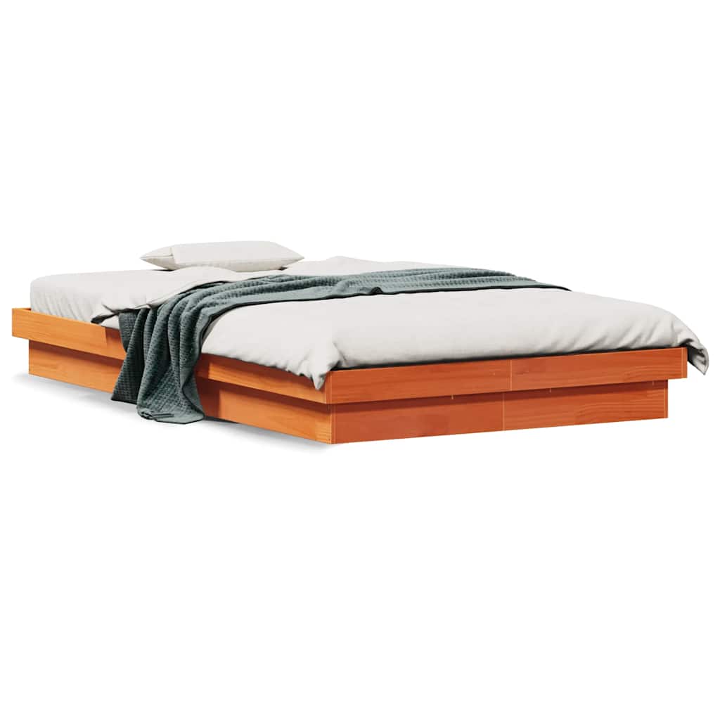 Estrutura de cama c/ leds 120x190 cm pinho maciço castanho mel