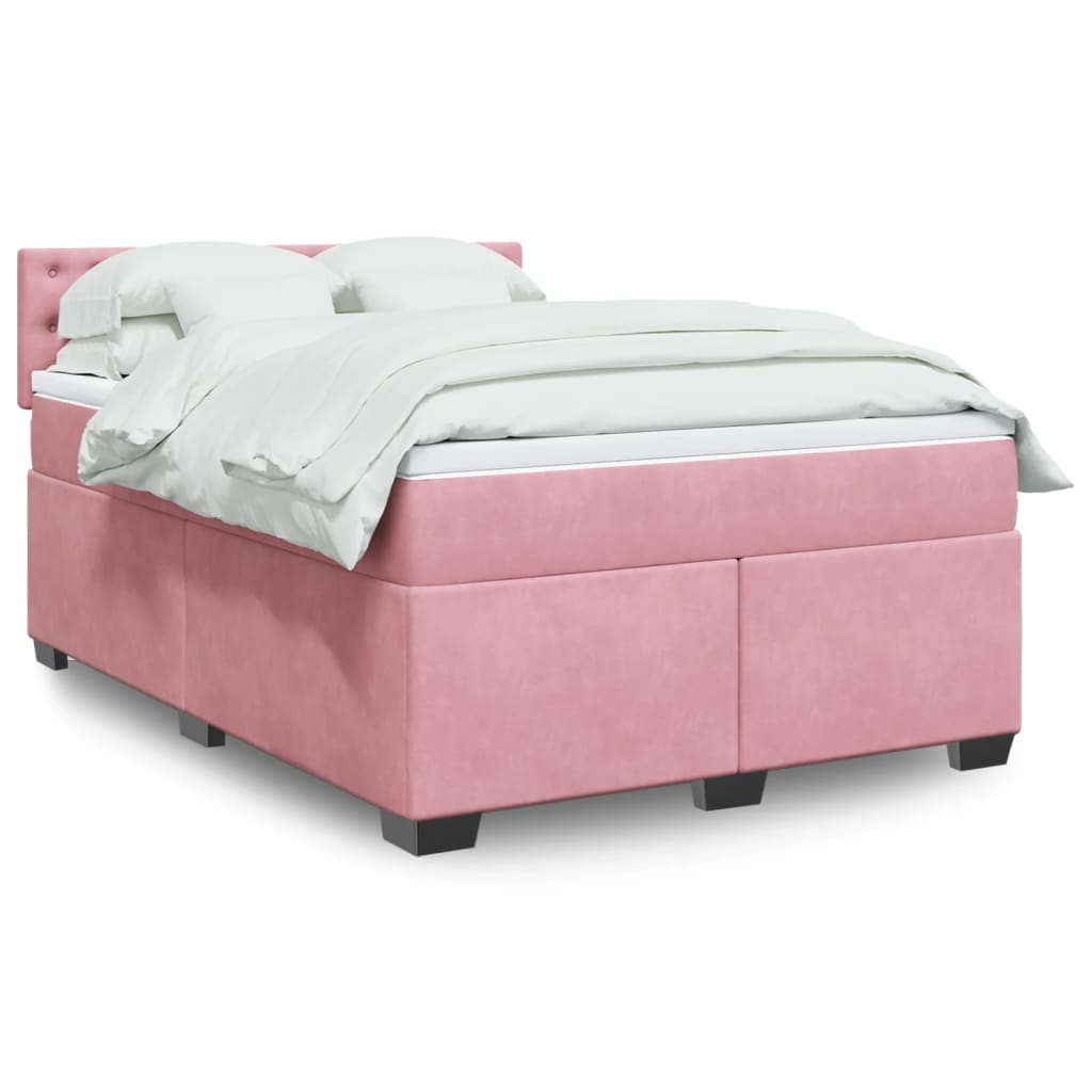 Cama com molas/colchão 160x200 cm veludo rosa