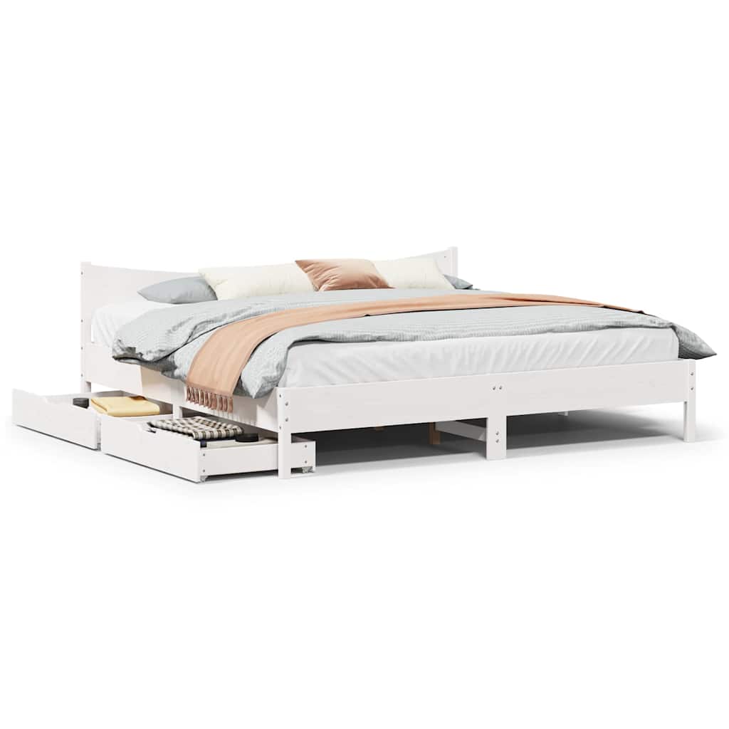 Estrutura de cama c/ gavetas 180x200 cm pinho maciça branco