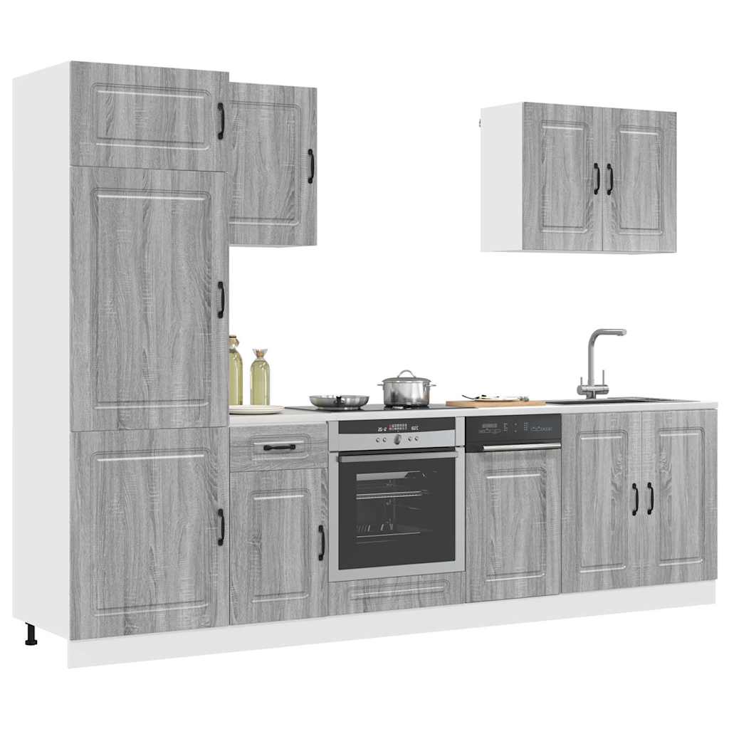 7 Peças armário de cozinha conjunto kalmar cinza sonoma