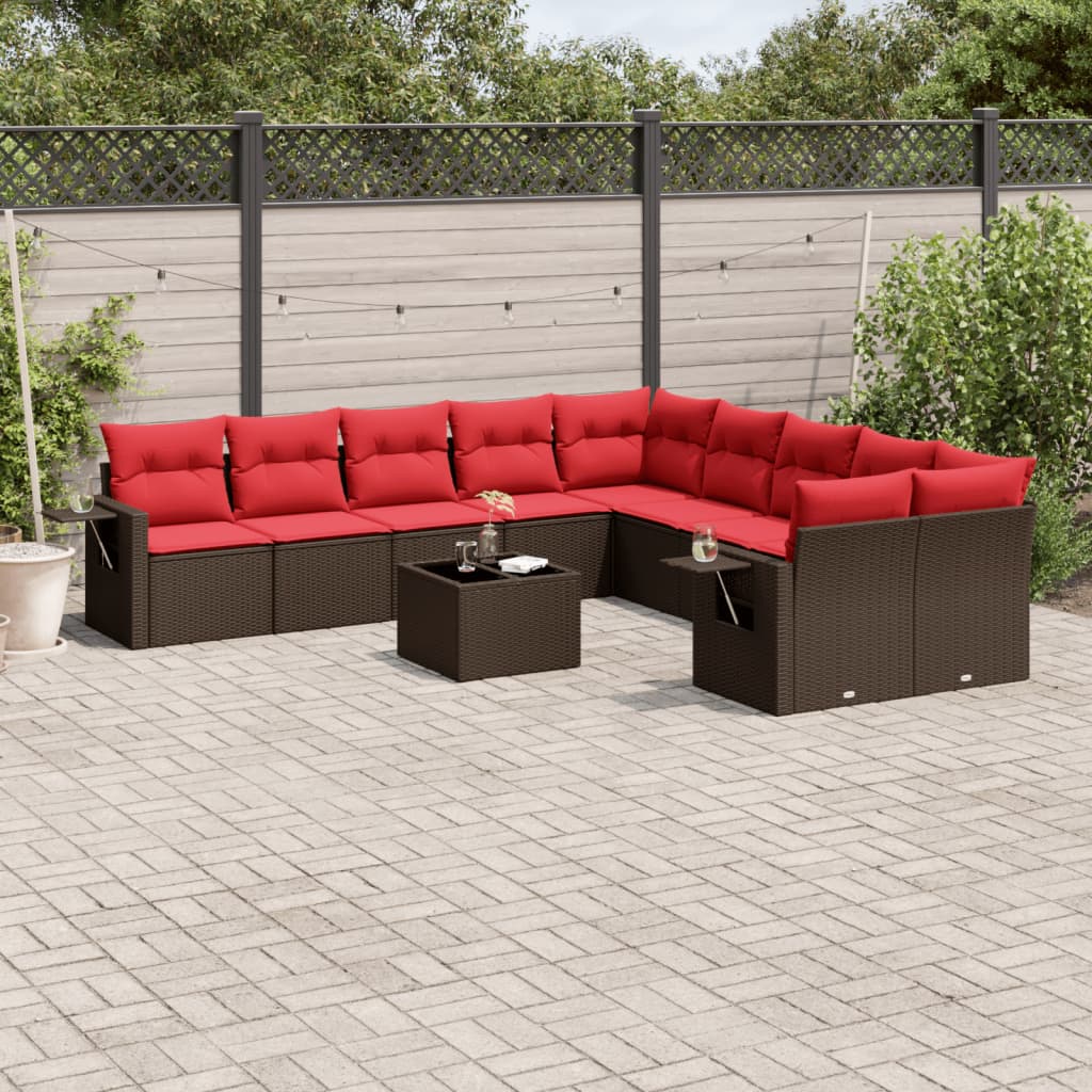 Conjunto de sofá de jardim com 11 peças e almofadas em rattan sintético marrom