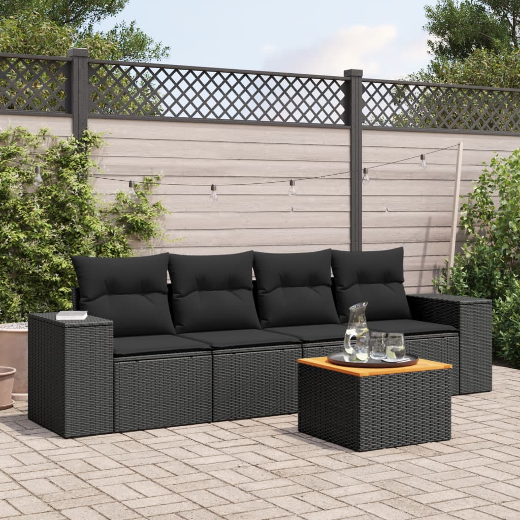 5 Pcs conjunto sofás de jardim com almofadões vime PE preto