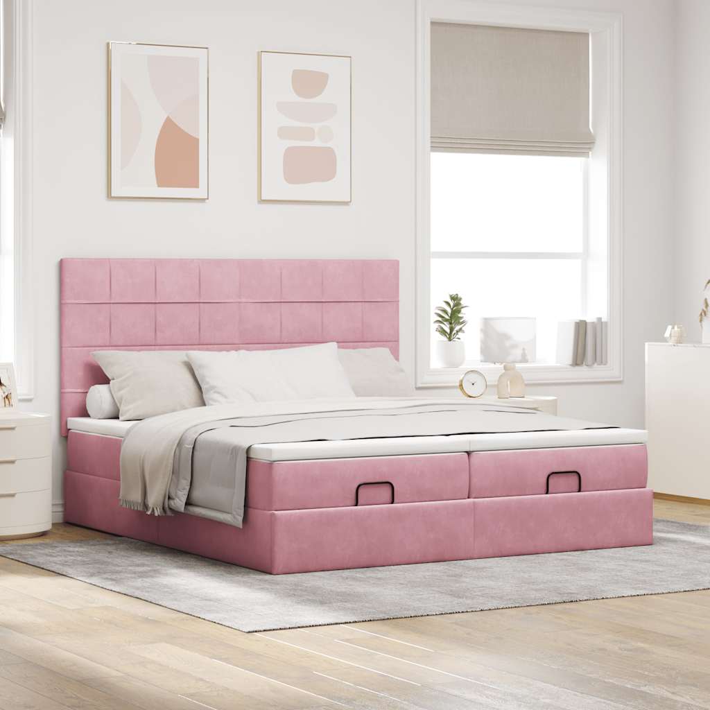 Moldura de cama otomana com colchão rosa 200x200cm veludo