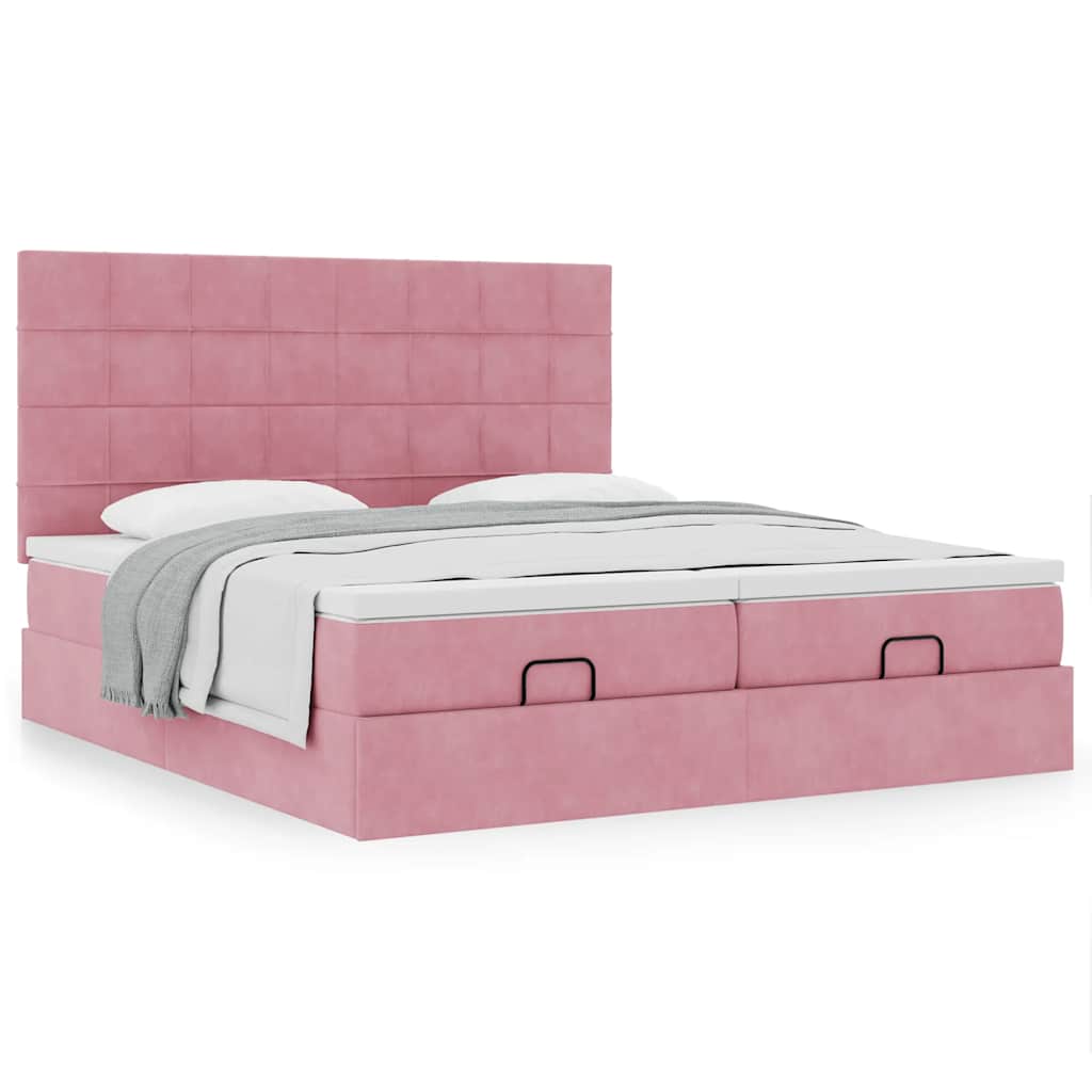 Moldura de cama otomana com colchão rosa 200x200cm veludo
