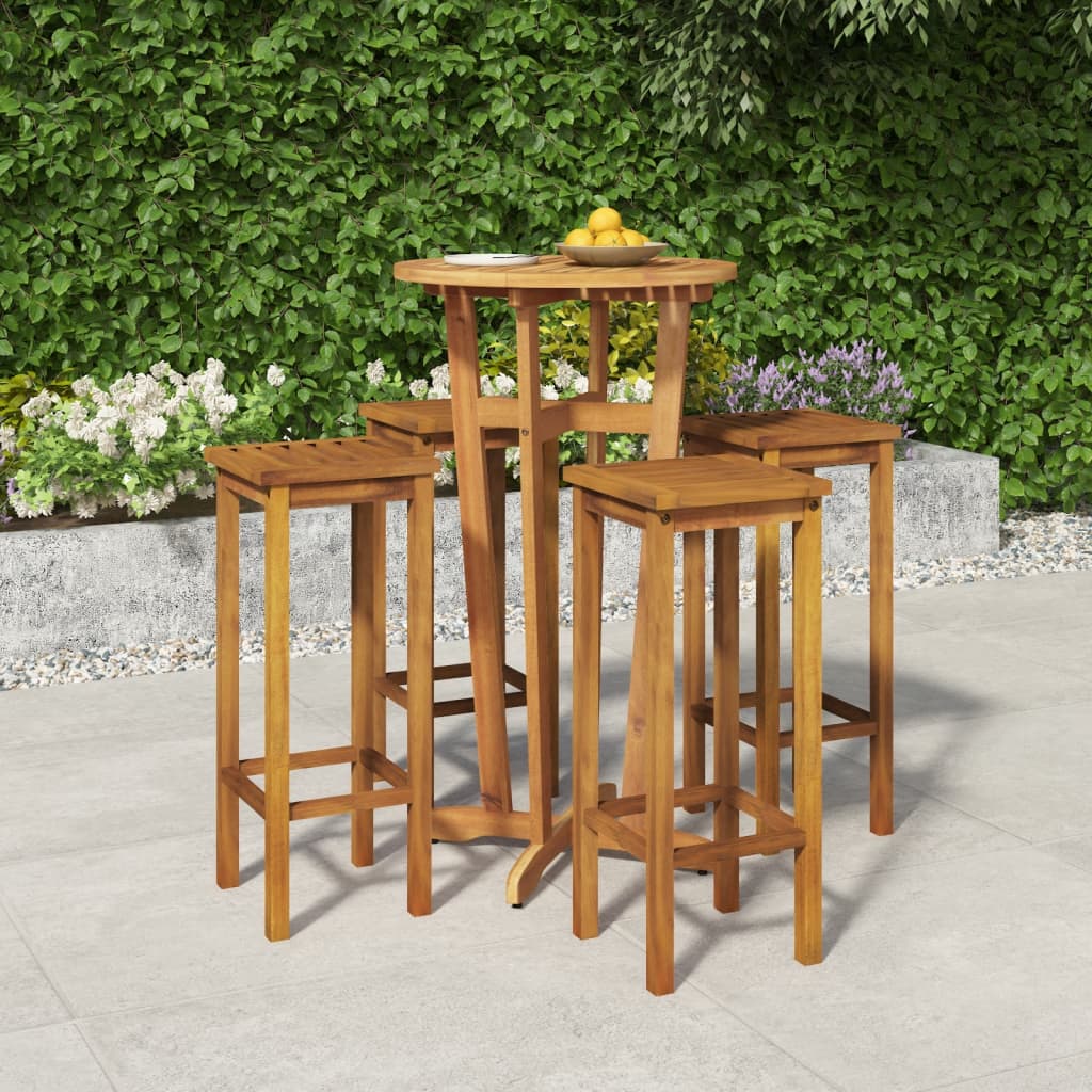 5 Pcs conjunto de bar para jardim madeira de acácia maciça