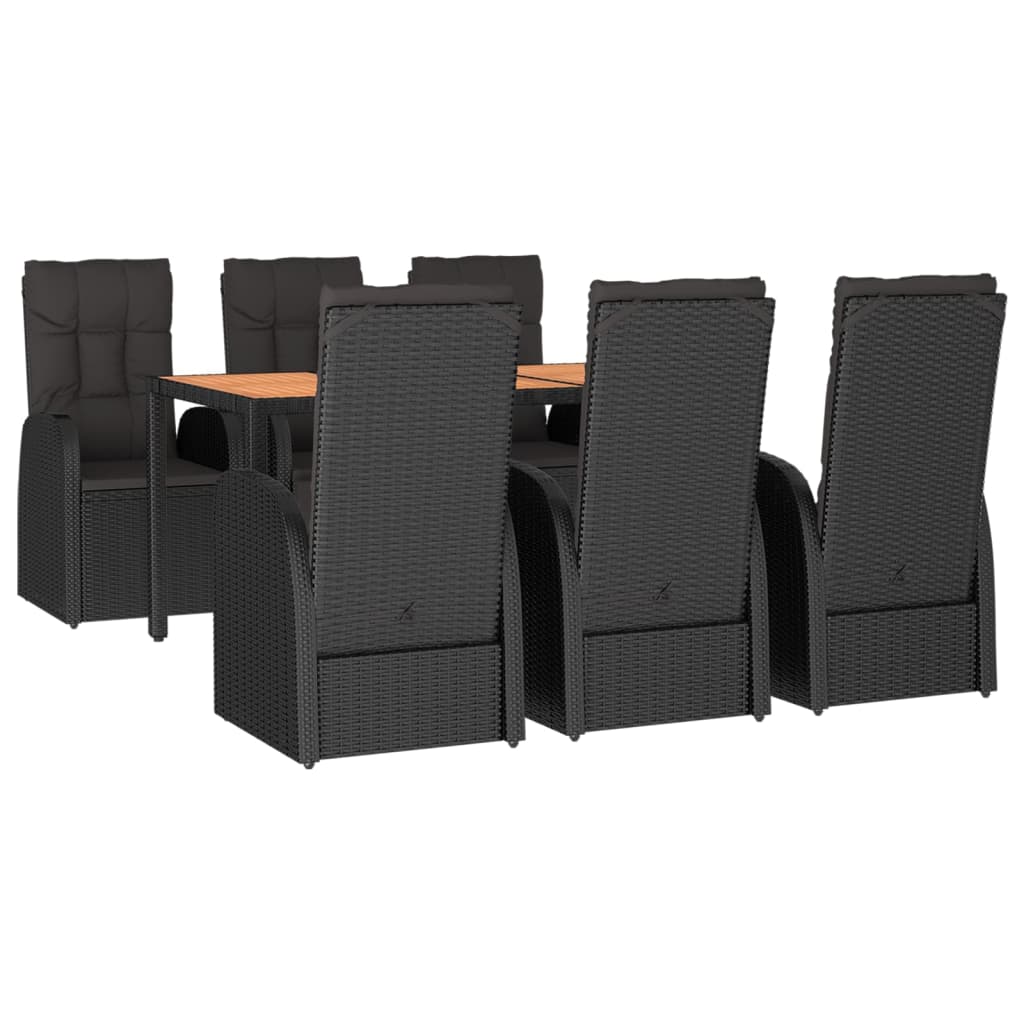 7 Pcs conjunto de jantar p/ jardim c/ almofadões vime PE preto