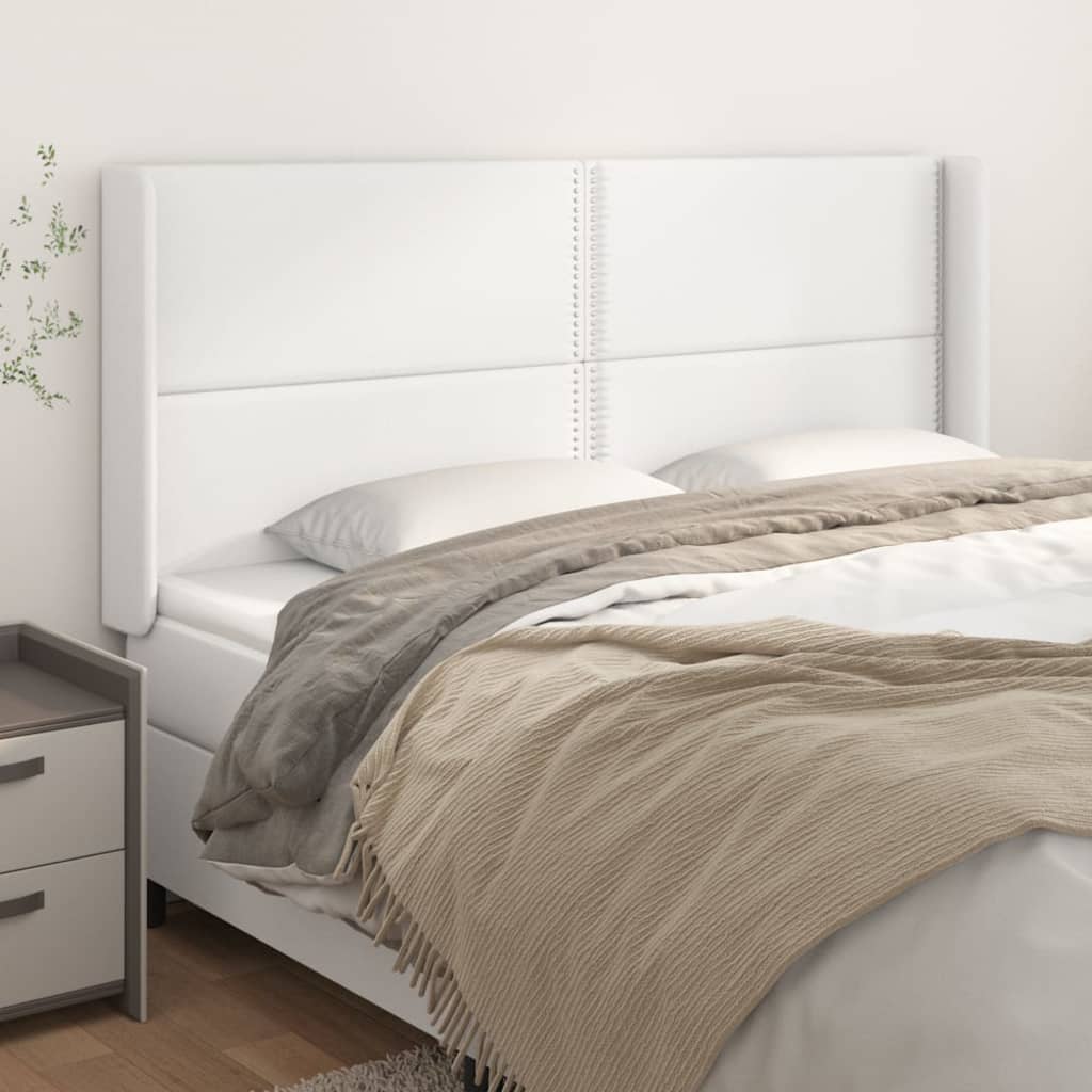 Cabeceira cama c/ abas couro artificial 203x16x118/128cm branco