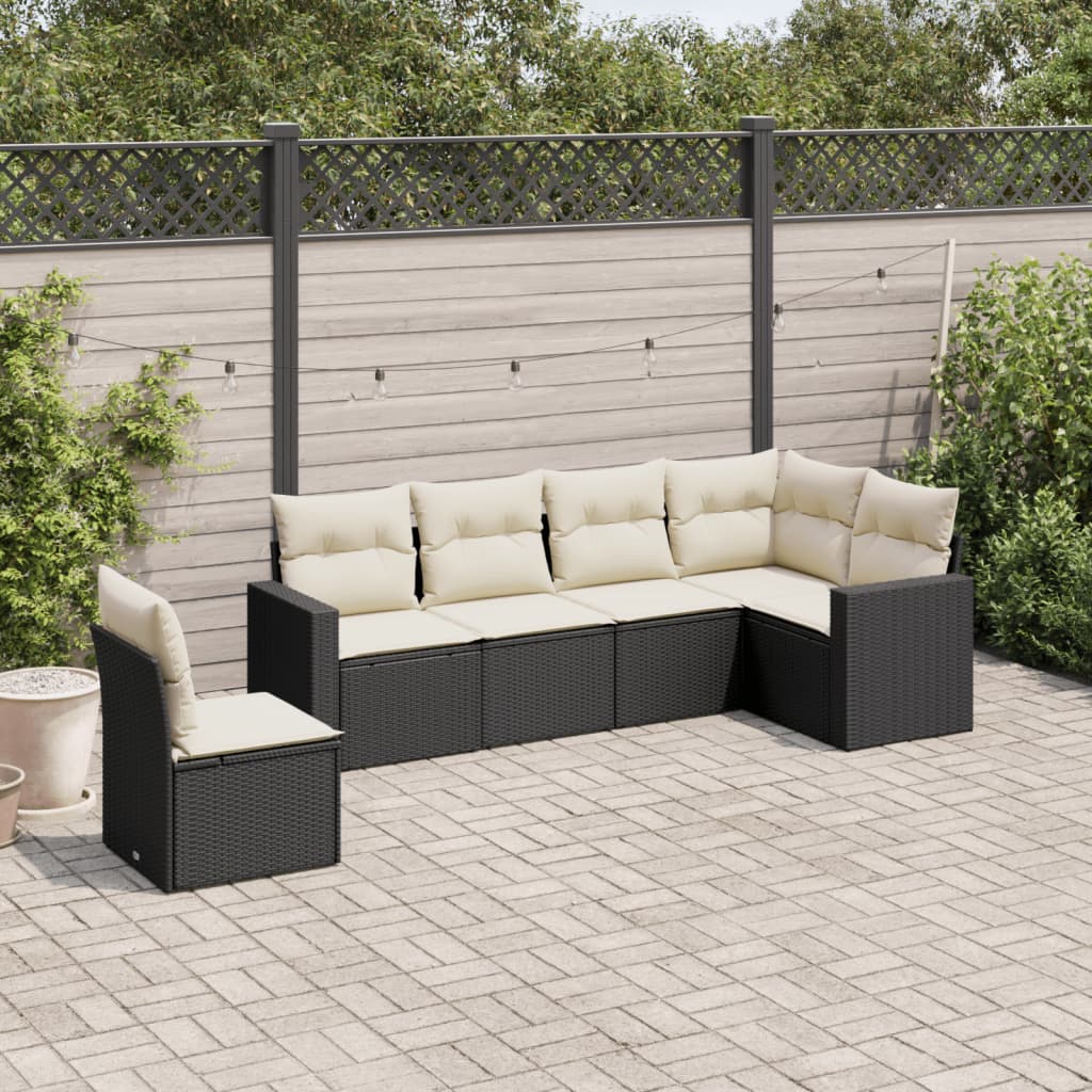 6 Pcs conjunto sofás de jardim c/ almofadões vime PE preto