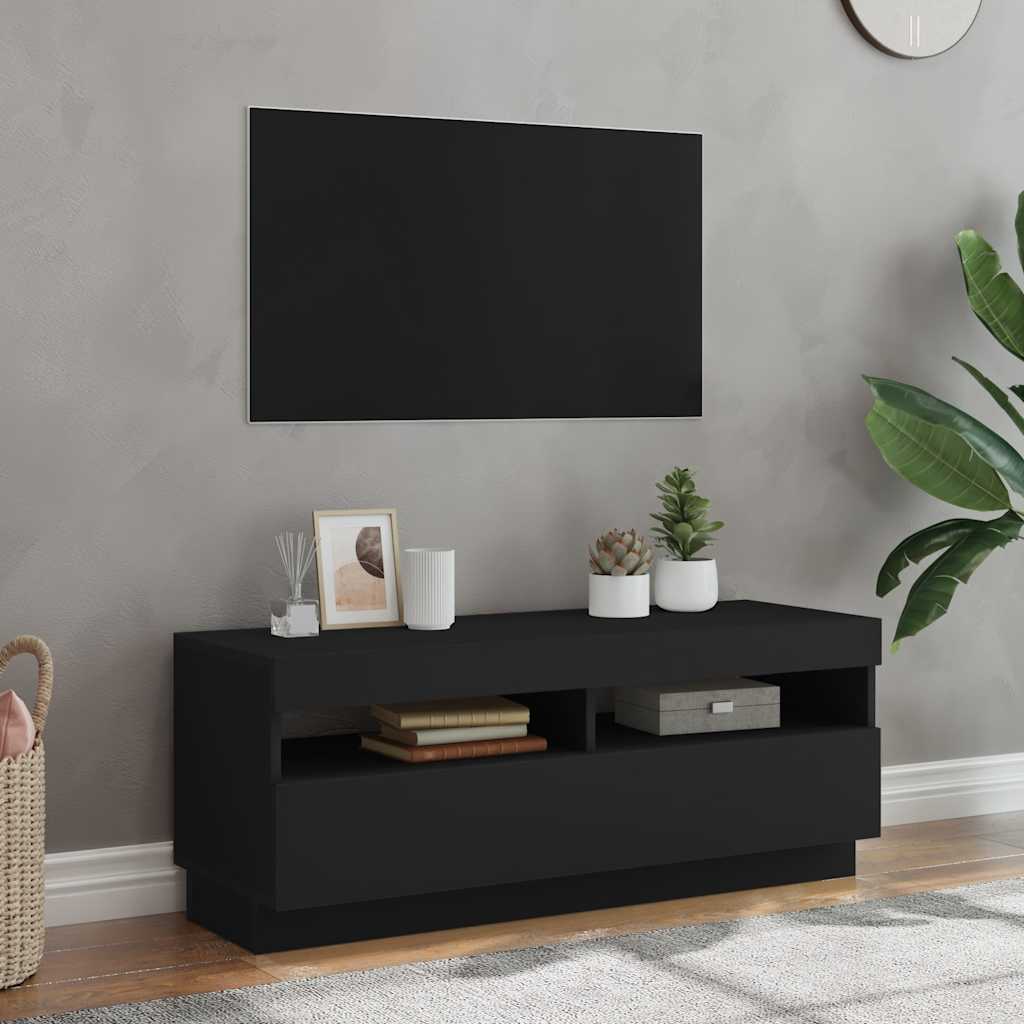 Móvel de TV com luzes LED 100x35x40 cm preto