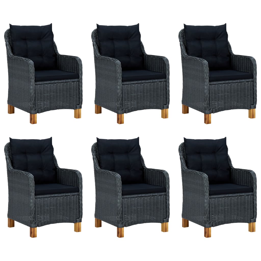 7 Pcs conj. jantar exterior c/ almofadões vime PE cinza-escuro