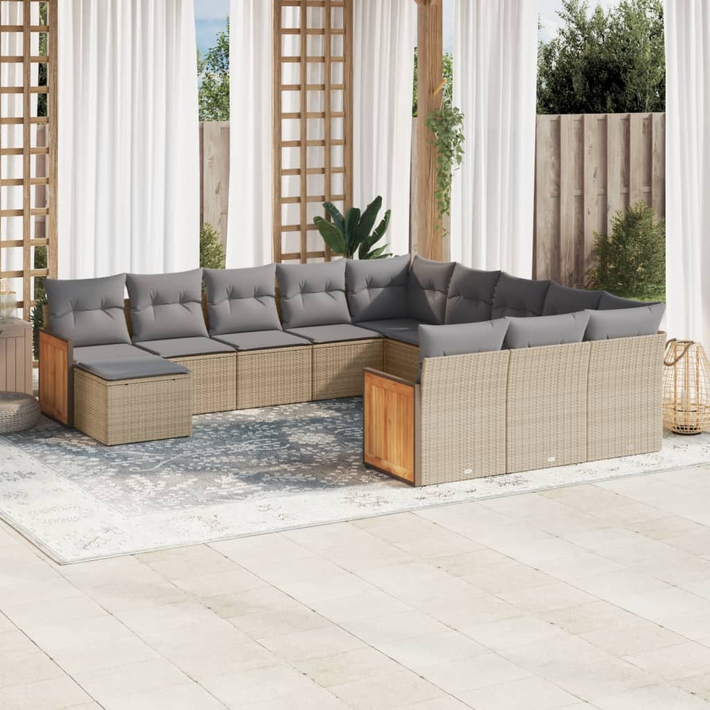 12 Pcs conjunto de sofás p/ jardim com almofadões vime PE bege