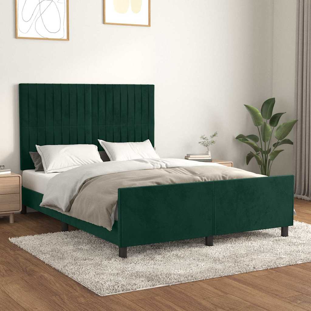 Estrutura de cama sem colchão 140x200 cm veludo verde-escuro