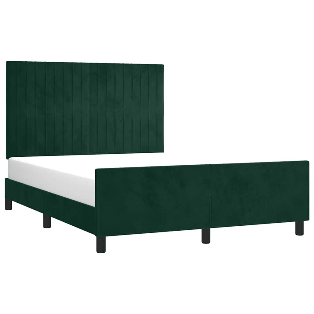 Estrutura de cama sem colchão 140x200 cm veludo verde-escuro