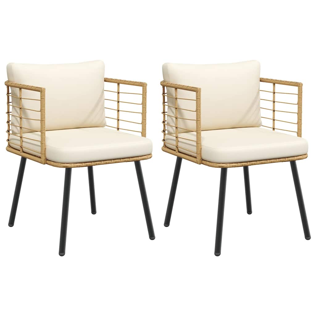 Cadeiras de jardim com almofadões 2 pcs vime PE naturais