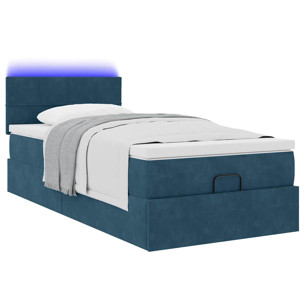 Estrutura cama otomana com colchão azul escuro 90x190cm veludo