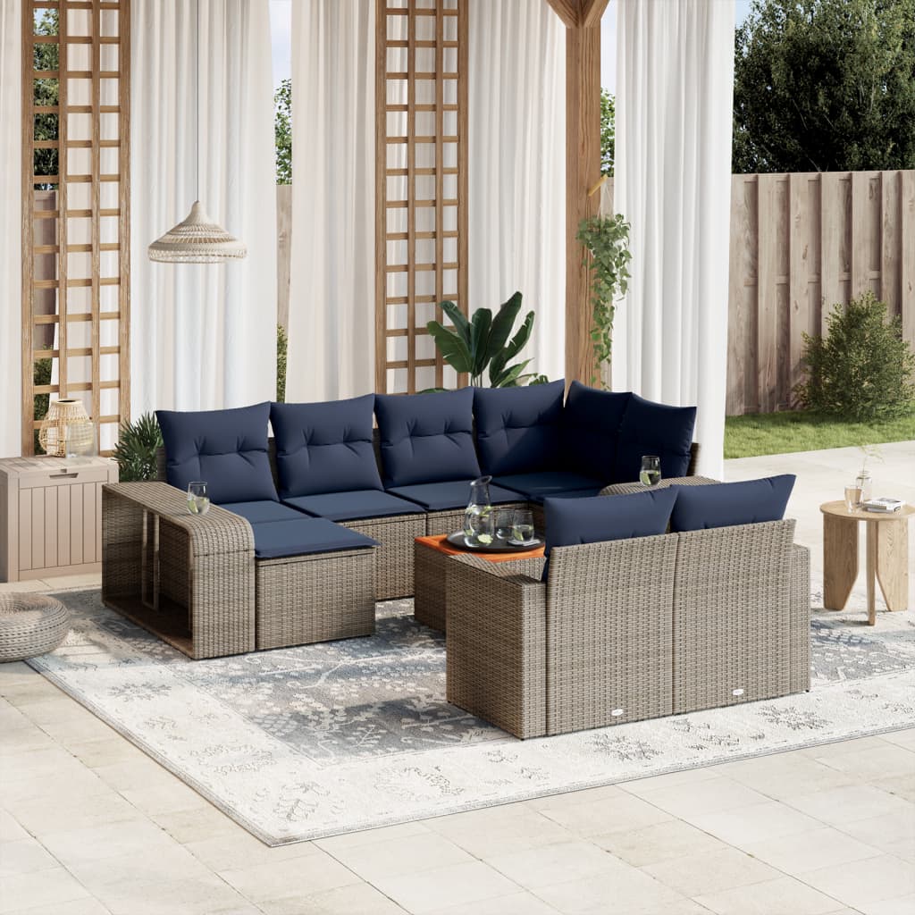 Conjunto de sofá de jardim com 11 peças e almofadas em rattan sintético cinza