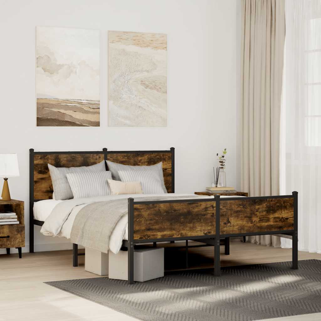 Estrutura de cama sem colchão 137x190 cm metal carvalho fumado