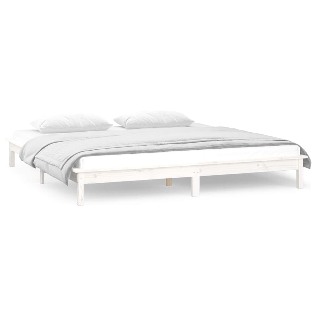 Estrutura cama super king c/LED 180x200cm madeira maciça branco