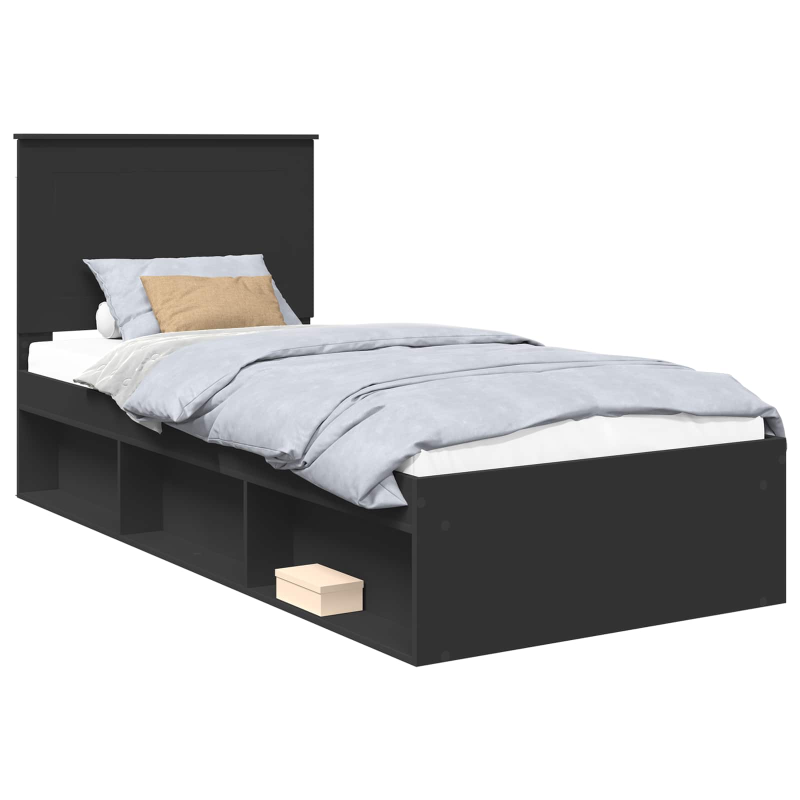 Estrutura da cama preto 100 x 200 cm madeira de pinheiro sólida