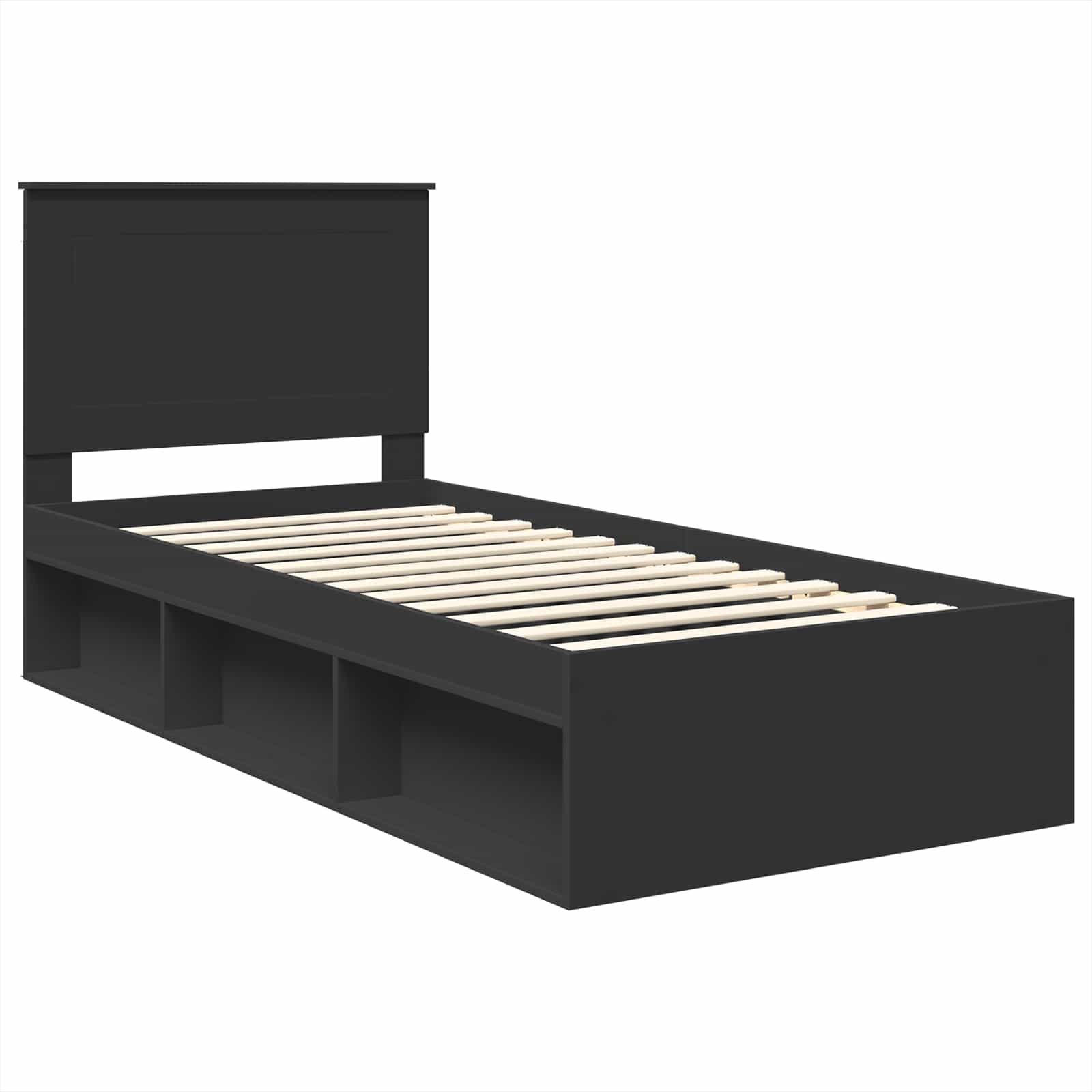 Estrutura da cama preto 100 x 200 cm madeira de pinheiro sólida