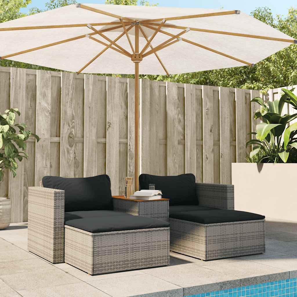 5 Pcs conjunto sofás de jardim c/ almofadões acácia e vime PE