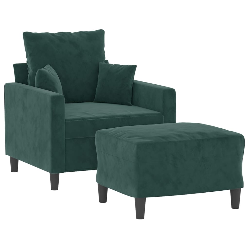 Poltrona com apoio de pés 60 cm veludo verde-escuro
