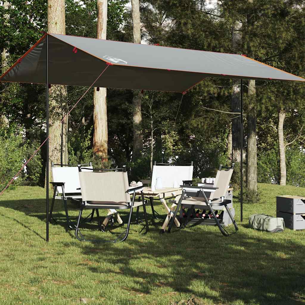 Lona de campismo 400x294 cm impermeável cinzento e laranja