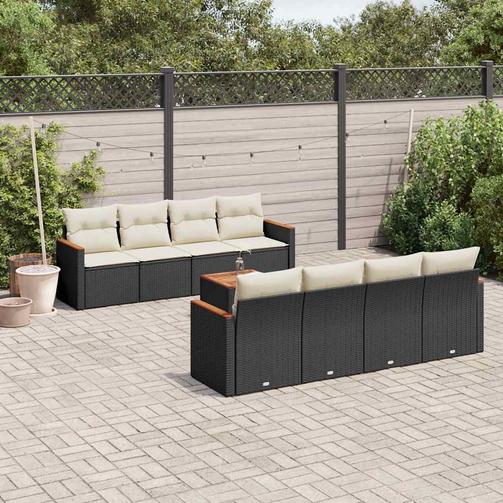 9 Pcs conjunto de sofás p/ jardim c/ almofadões vime PE preto