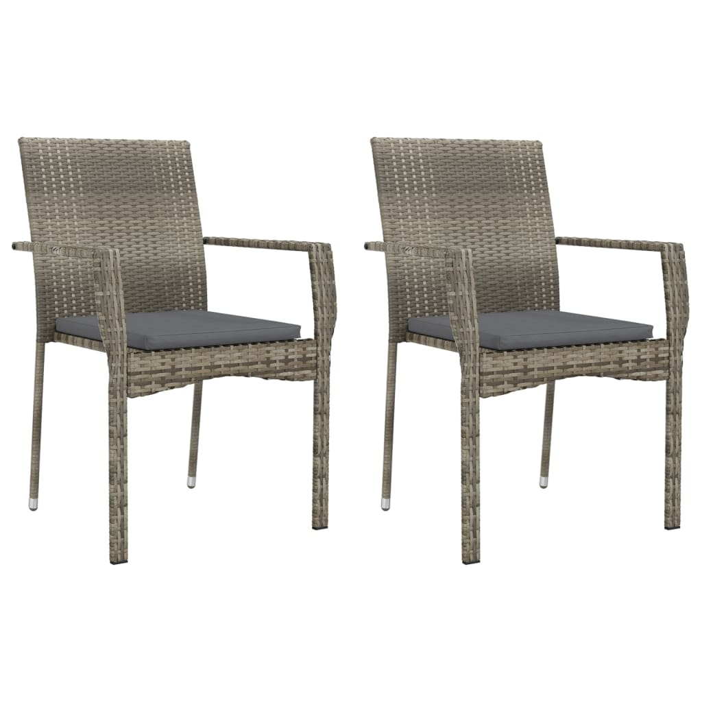 3 Pcs conj. jantar p/ jardim c/ almofadões vime PE preto/cinza