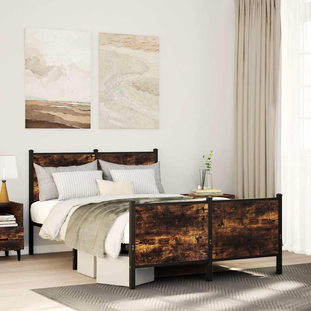 Estrutura de cama sem colchão 120x190 cm metal carvalho fumado