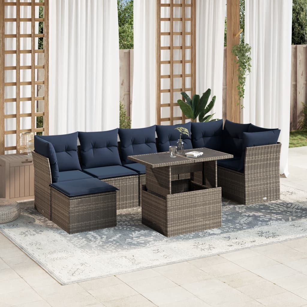 Conjunto de sofá de jardim com 8 peças e almofadas em rattan sintético cinza