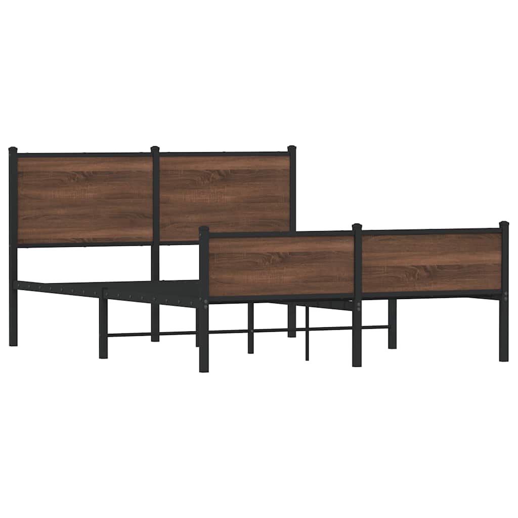 Estrutura de cama sem colchão 137x190cm metal carvalho castanho