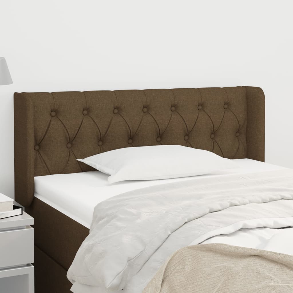 Cabeceira de cama c/ abas tecido 93x16x78/88 cm castanho-escuro