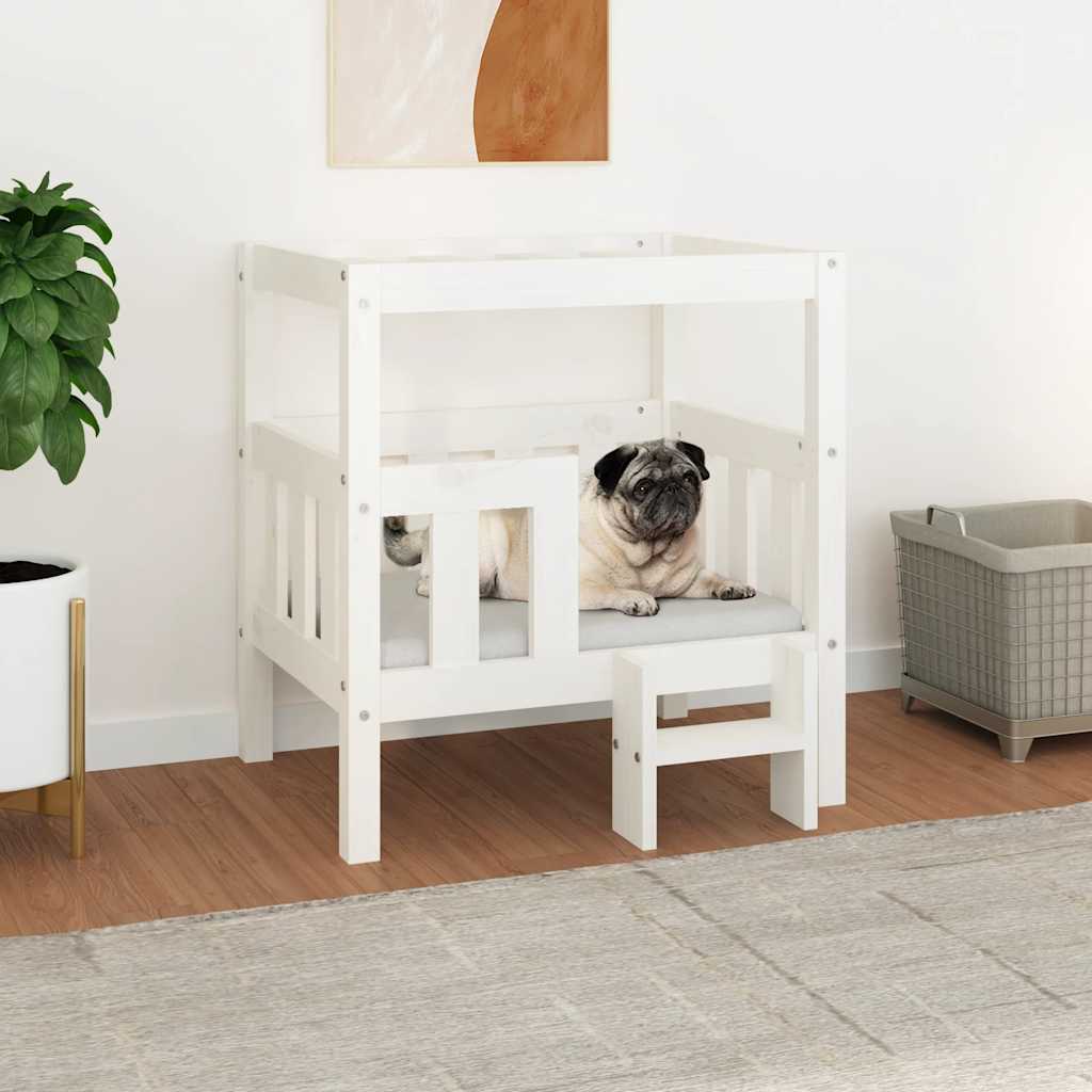 Cama para cães 65,5x50,5x70 cm madeira de pinho maciça branco