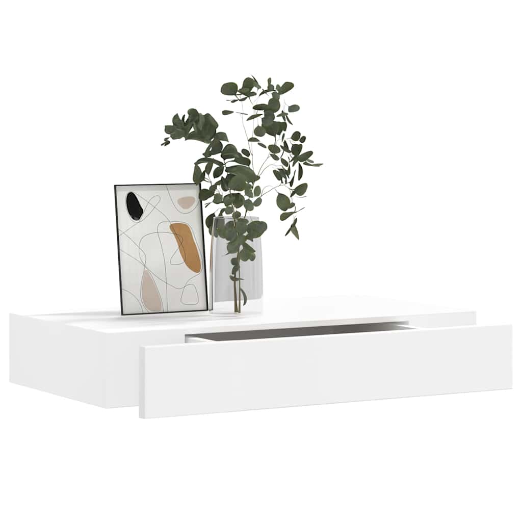 Prateleiras de parede suspensas com gavetas 2 pcs branco 48 cm
