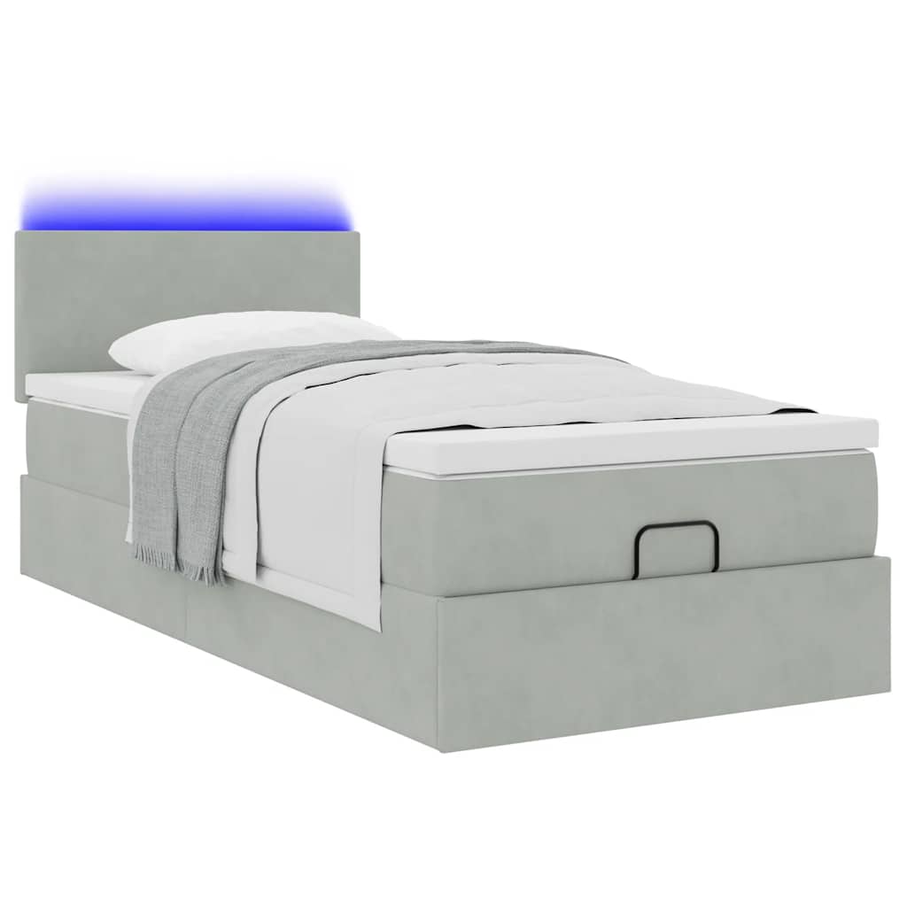 Estrutura cama otomana colchão 90x200 cm veludo cinzento claro