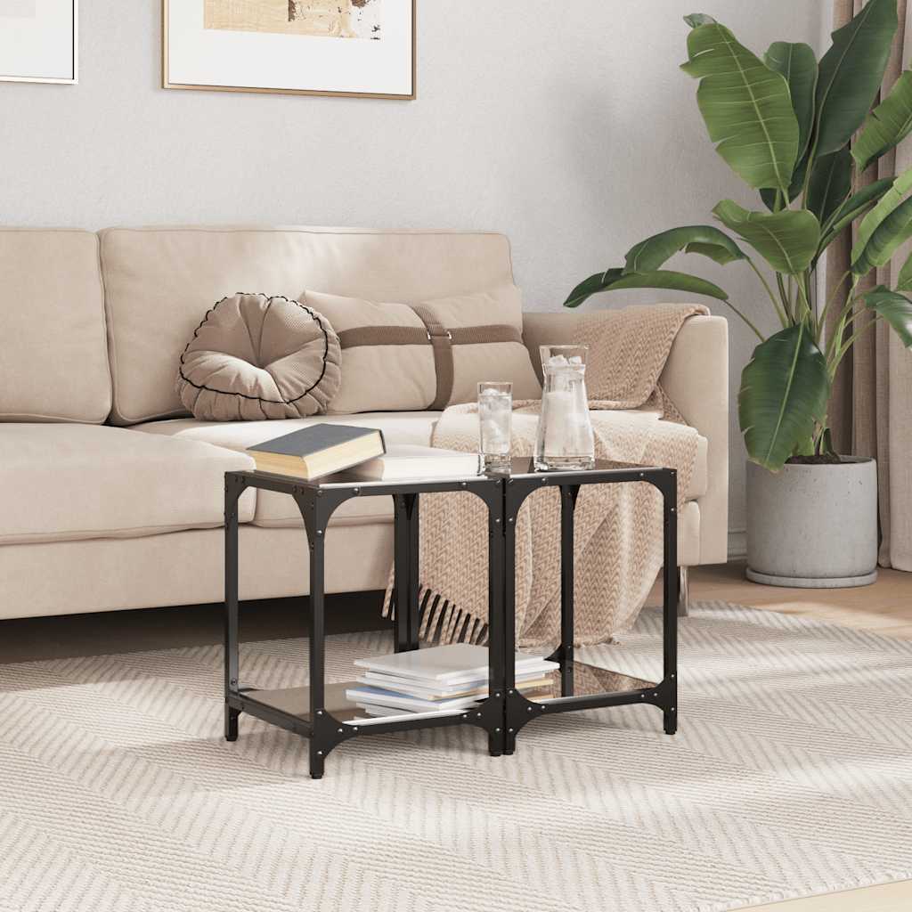 Mesas de centro c/ topo em vidro preto 2 pcs 30x30x40 cm aço