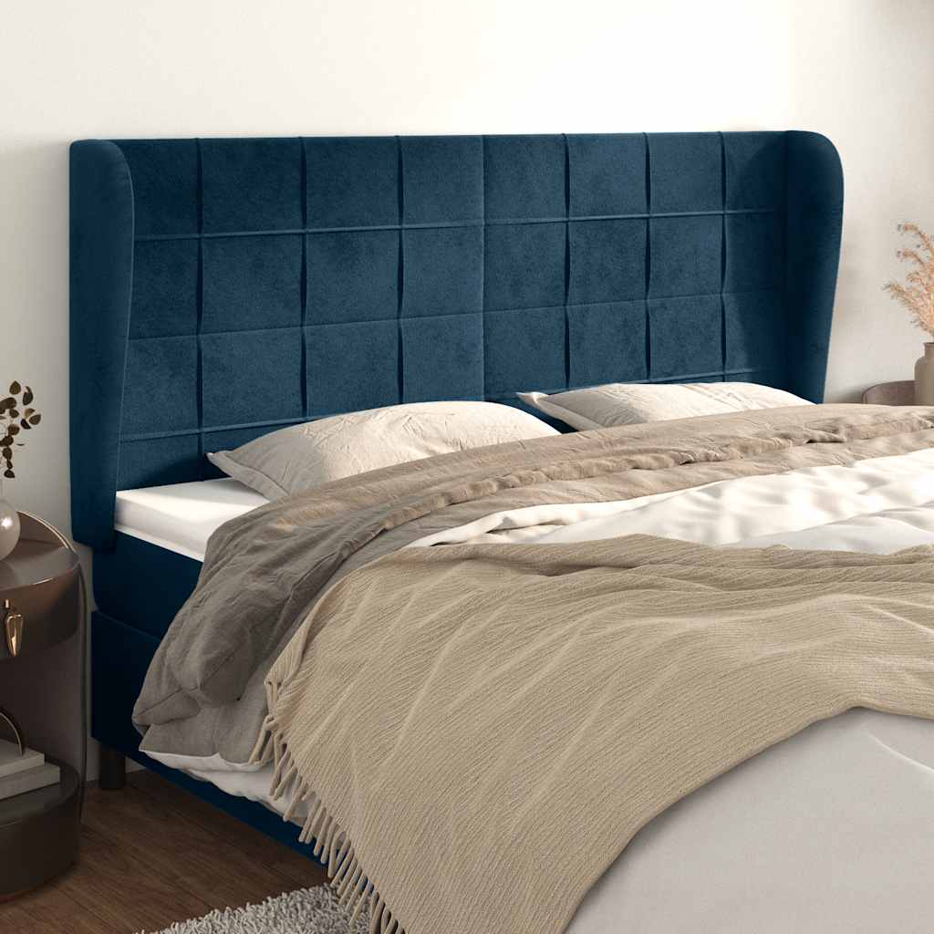 Cabeceira cama c/ abas veludo 163x23x118/128 cm azul-escuro
