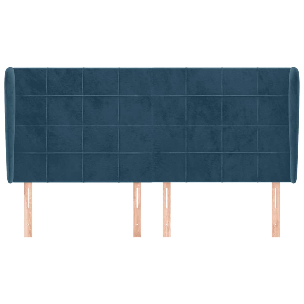 Cabeceira cama c/ abas veludo 163x23x118/128 cm azul-escuro