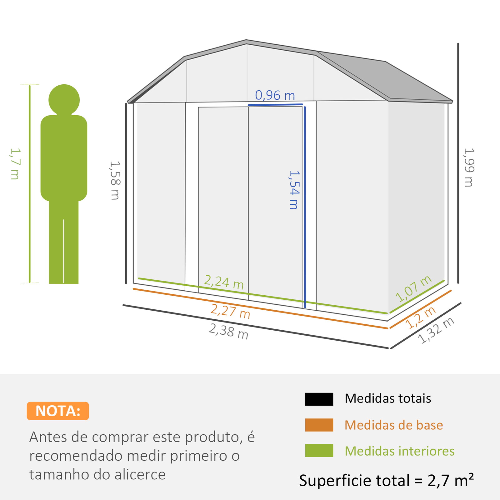 Abrigo de jardim 2,7 m² 238x132x198,5 cm com base prateleiras ajustáveis 2 portas e 2 janelas de ventilação cinza escuro