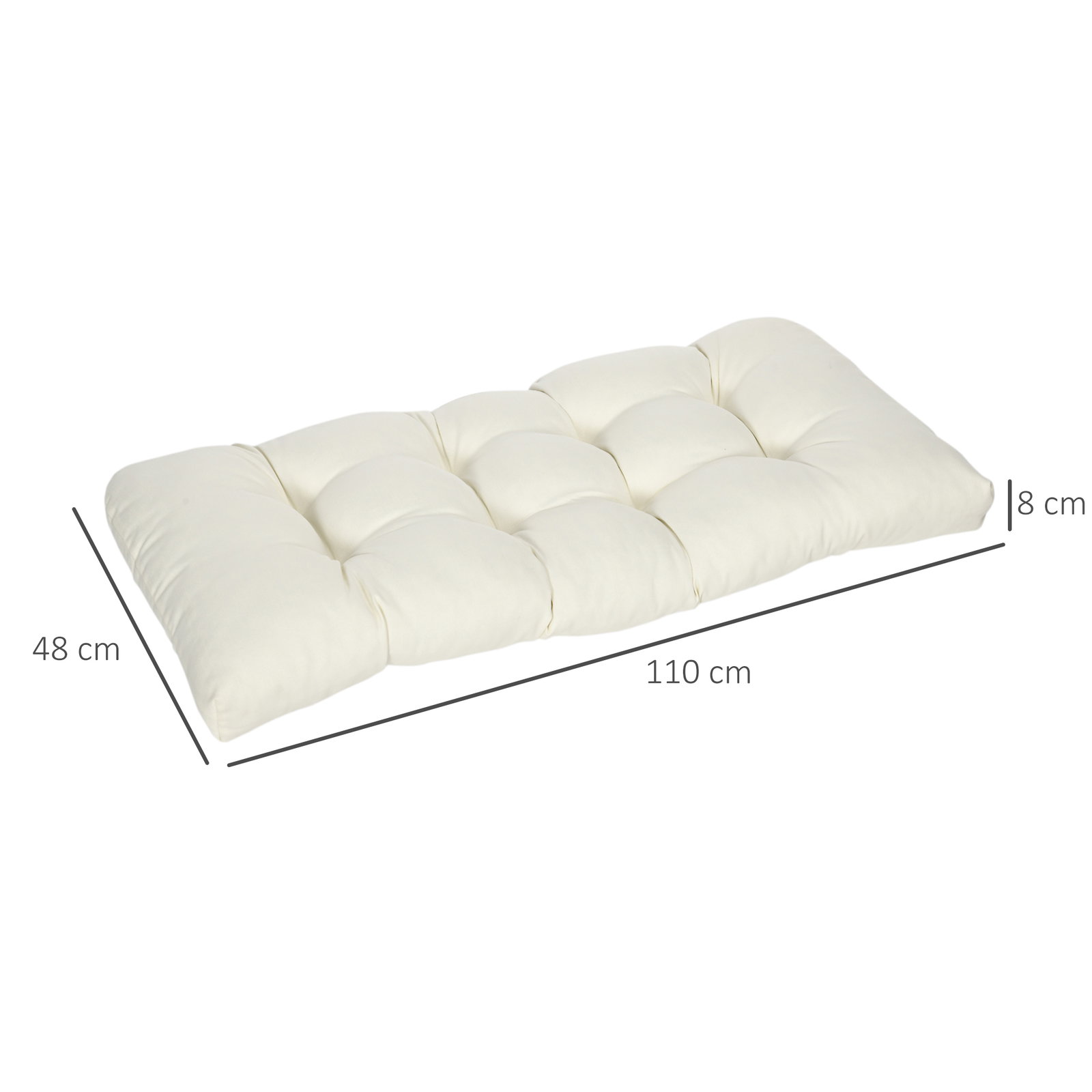 Almofada para bancos de 2 lugares almofada retangular para interiores e exteriores lavável 110x48x8cm creme
