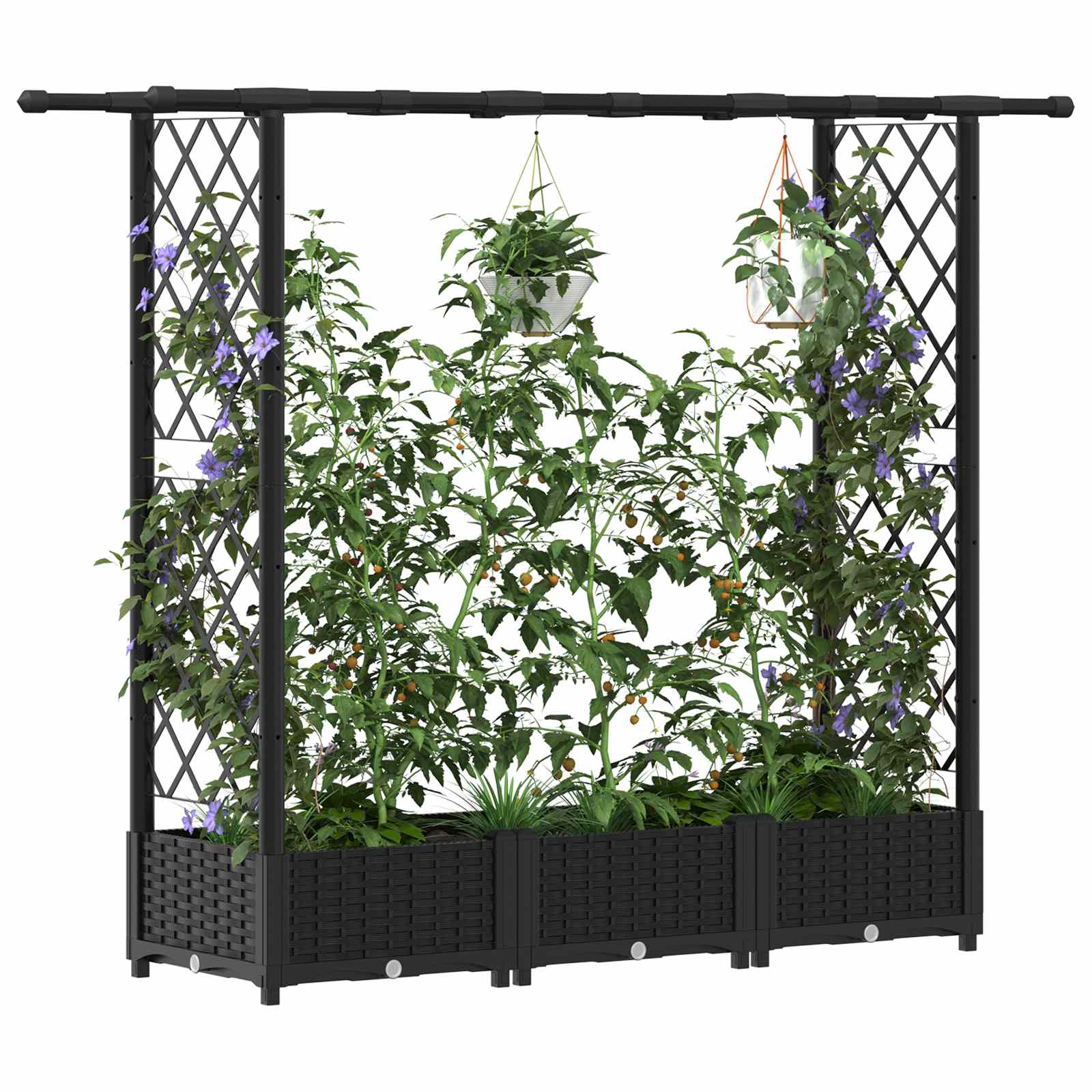 Cama elevada com treliça e telhado preto 164 x 40 x 121 cm PP