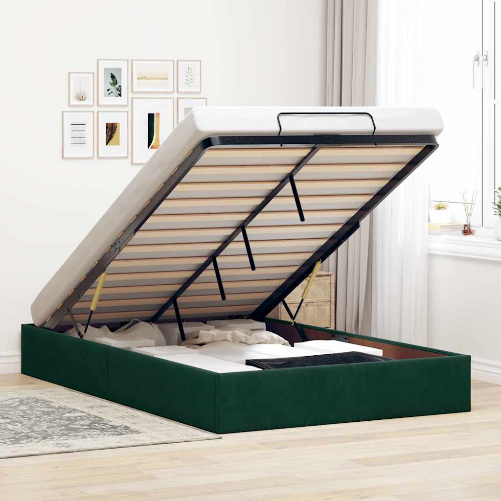 Otomano bed frame no colchão verde escuro 120x200 cm veludo