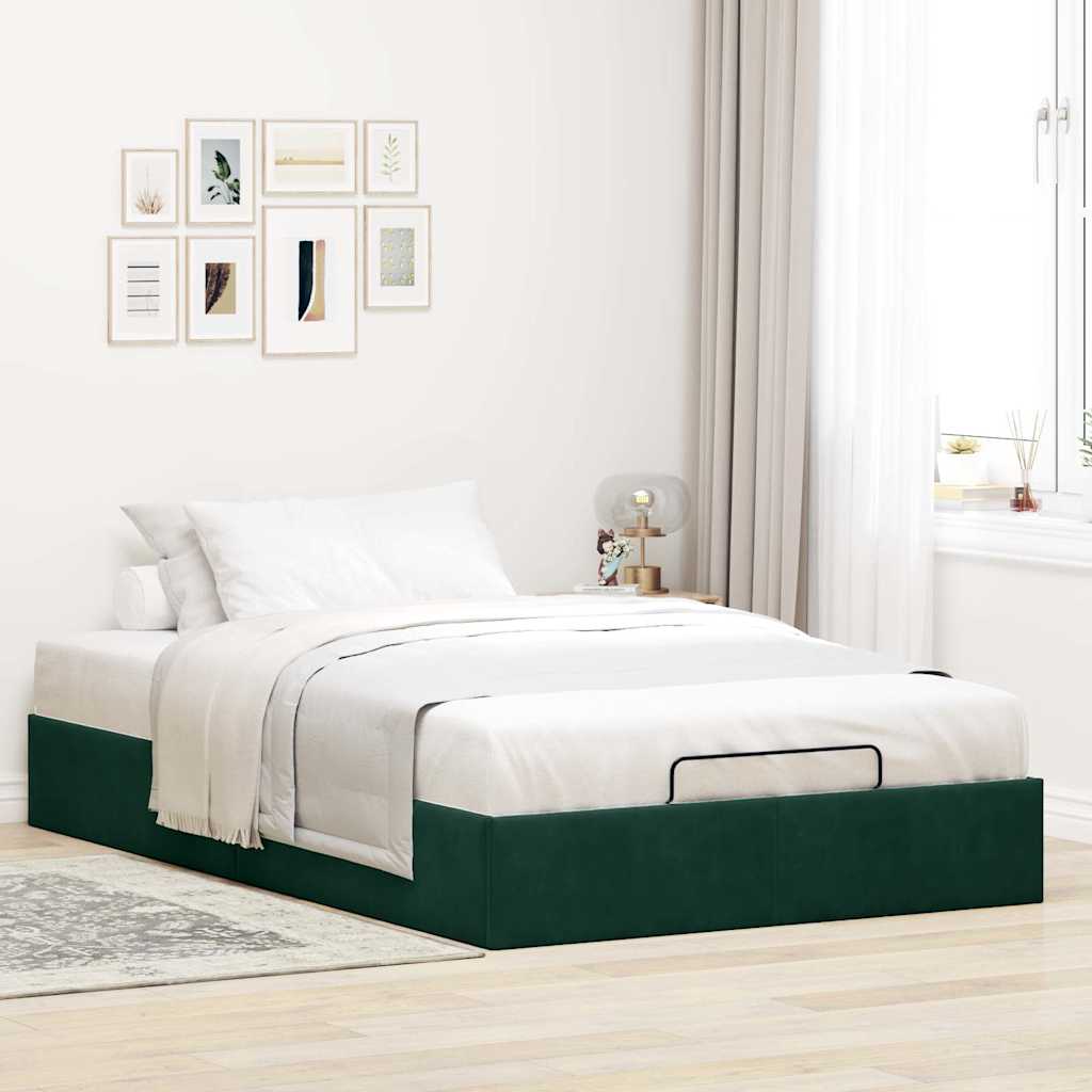 Otomano bed frame no colchão verde escuro 120x200 cm veludo